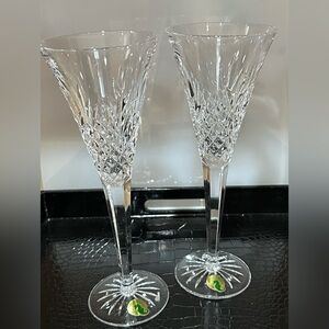 Set of 2 Waterford Crystal Champagne flutes glasses, brand new